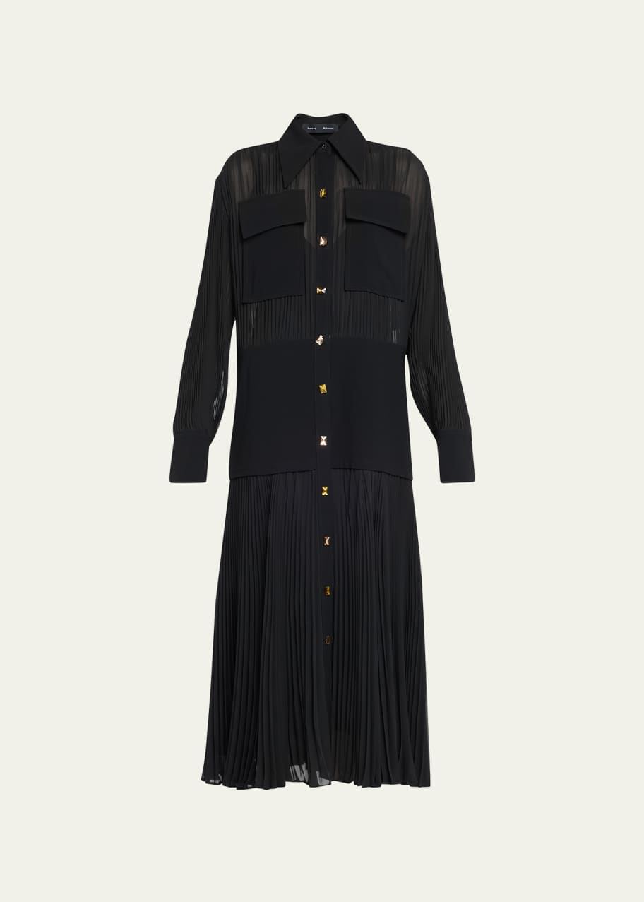 Proenza Schouler Sheer Pleated Button Down Flounce Dress