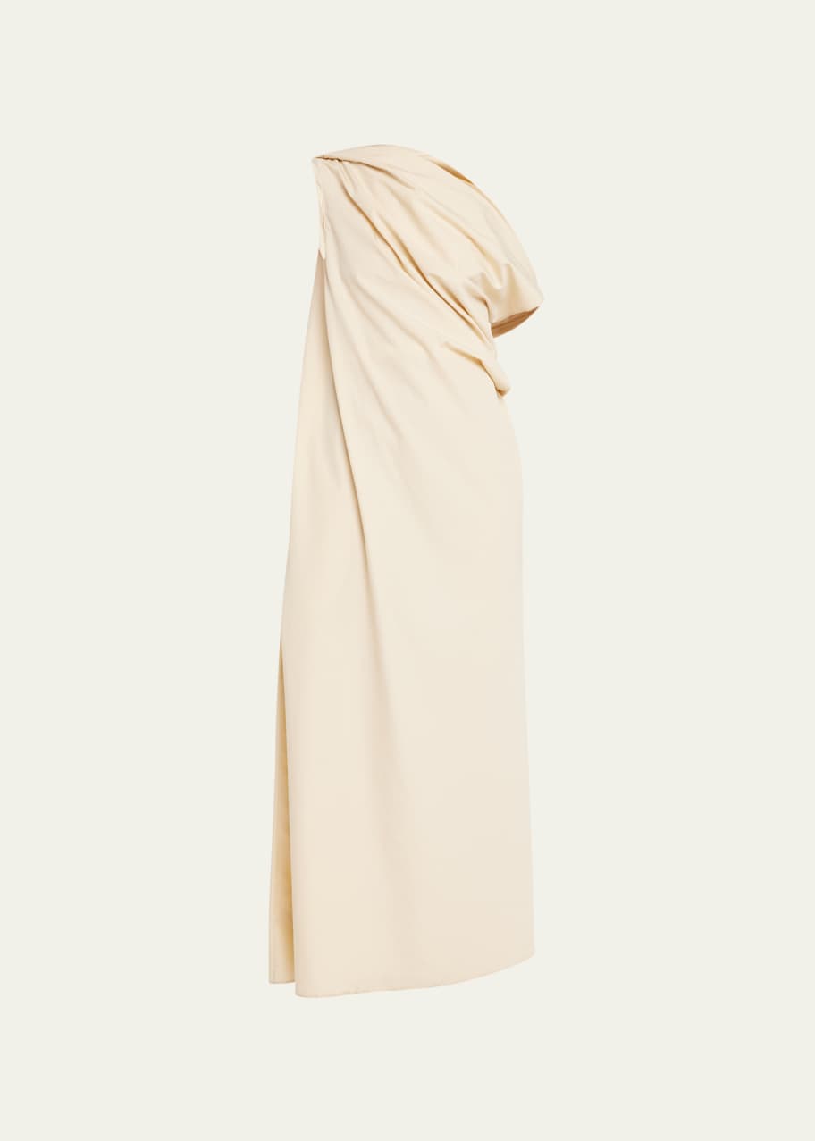 the row one shoulder dress THE ROW Bamaris One-Shoulder Draped Gown