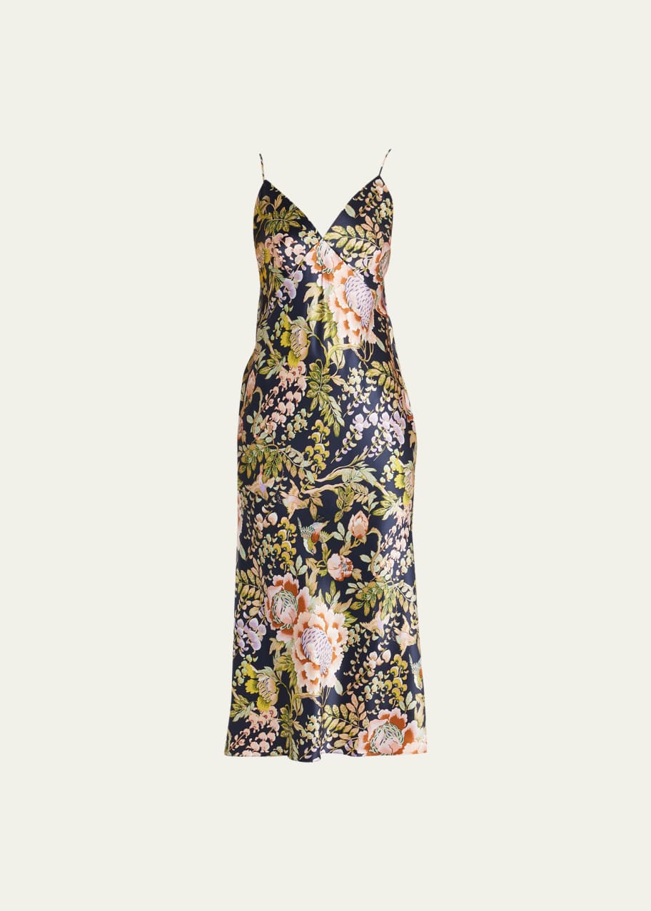olivia von halle silk slip dress Olivia von Halle Issa Floral-Print Silk Slip Dress