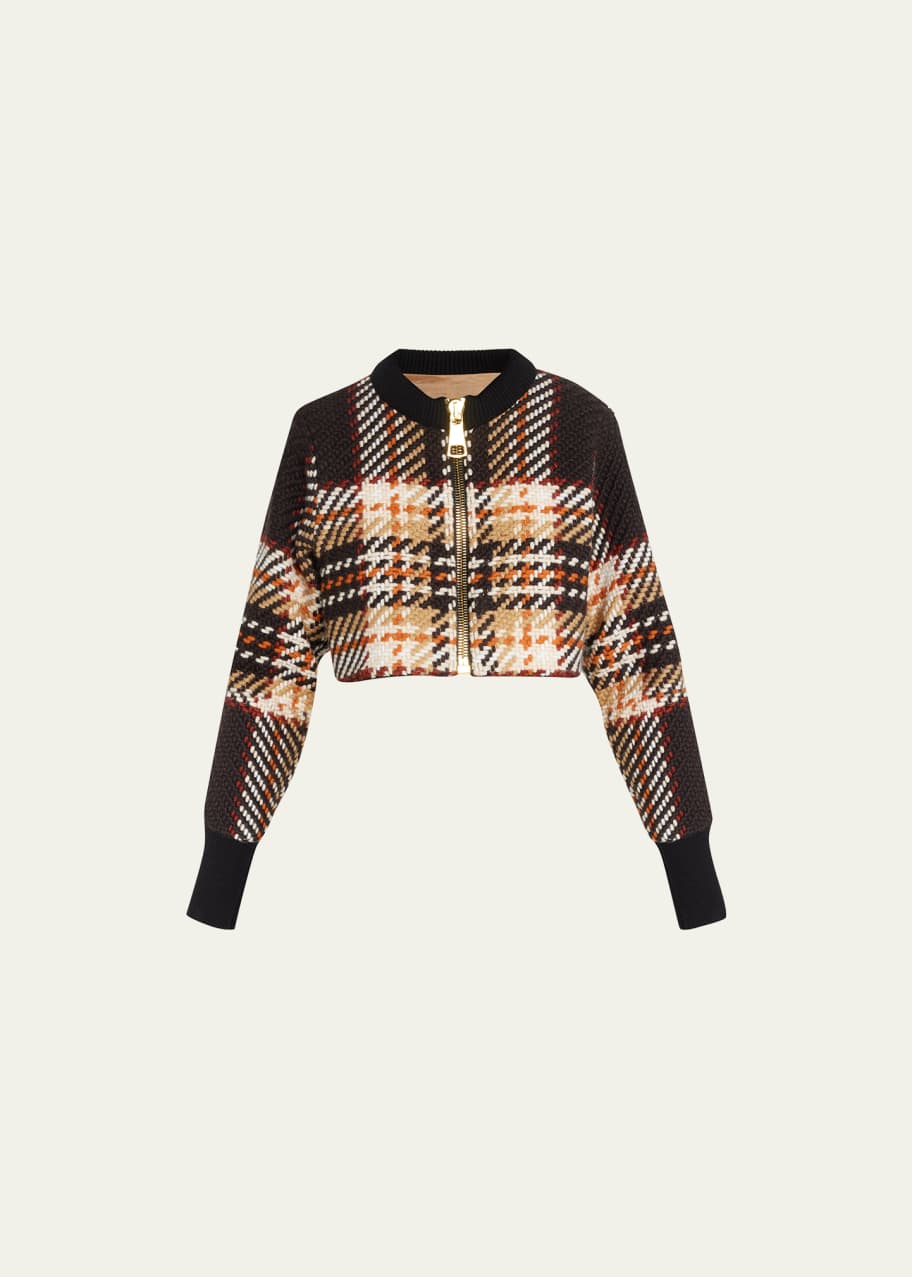 SUKEINA Plaid Crop Sweater Jacket Bergdorf Goodman