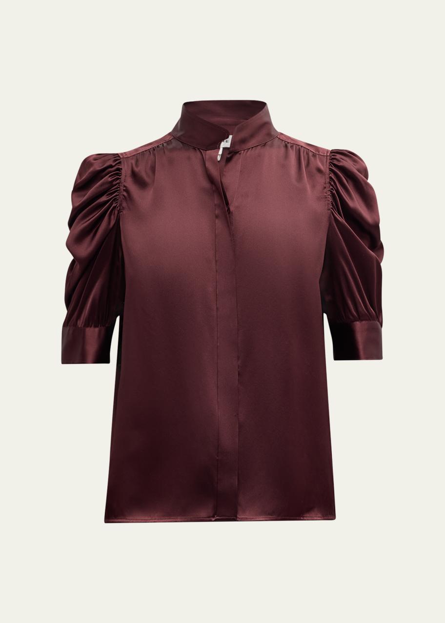 FRAME Gillian Silk Ruched Sleeve Top - Bergdorf Goodman