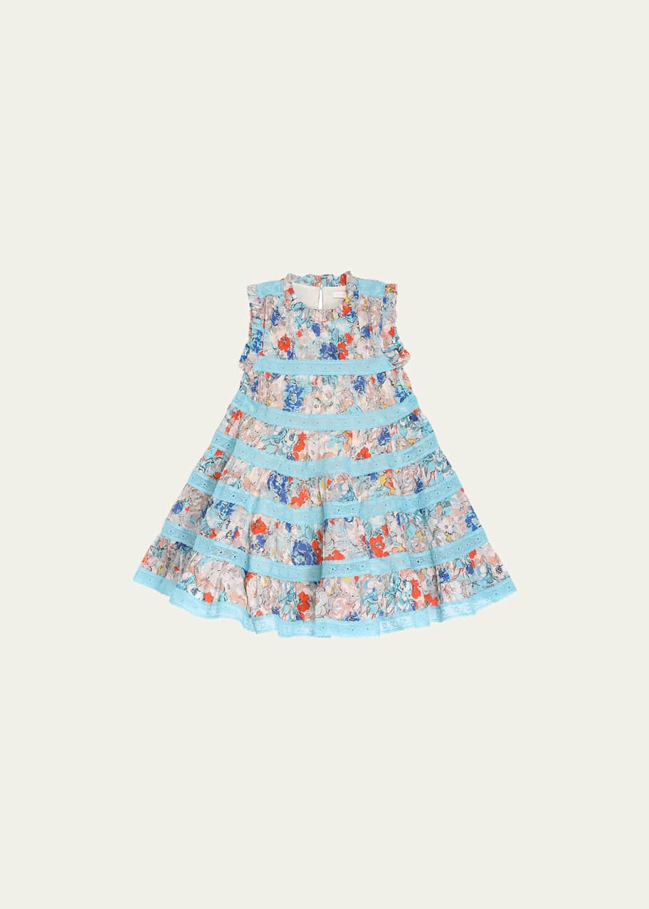 Zimmermann Girl's Clover Floral-Print Lace Trim Dress, Size