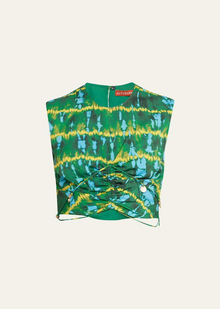Altuzarra Ayana Beaded Waist-Ties Ruched Tie-Dye Crop Top - Bergdorf Goodman