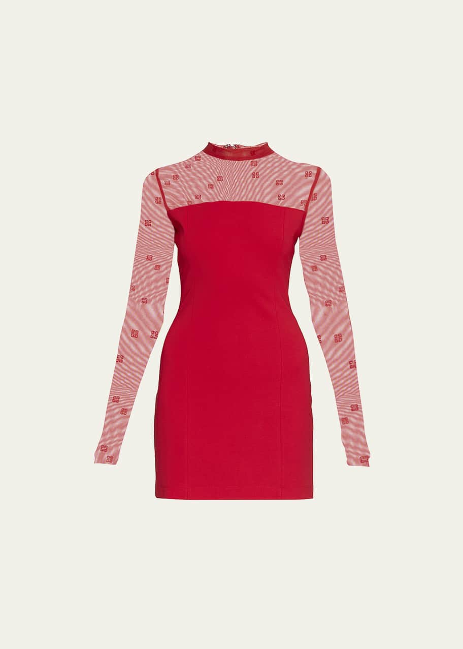 Givenchy Fitted Mini Dress w/ Sheer Logo Detail - Bergdorf Goodman