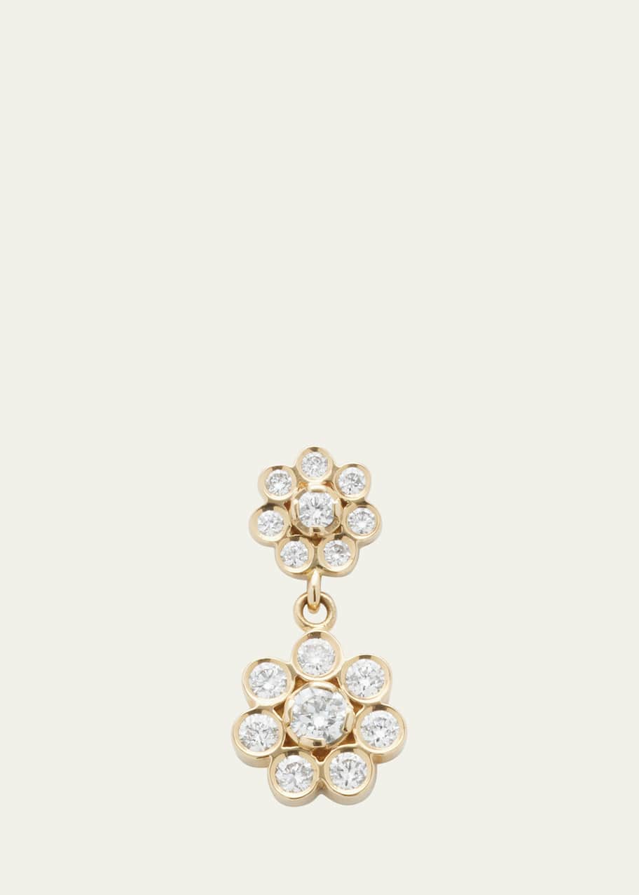 Image 1 of 1: Bellis Deux Diamond Flower Drop Earring in 18K Yellow Gold, Single