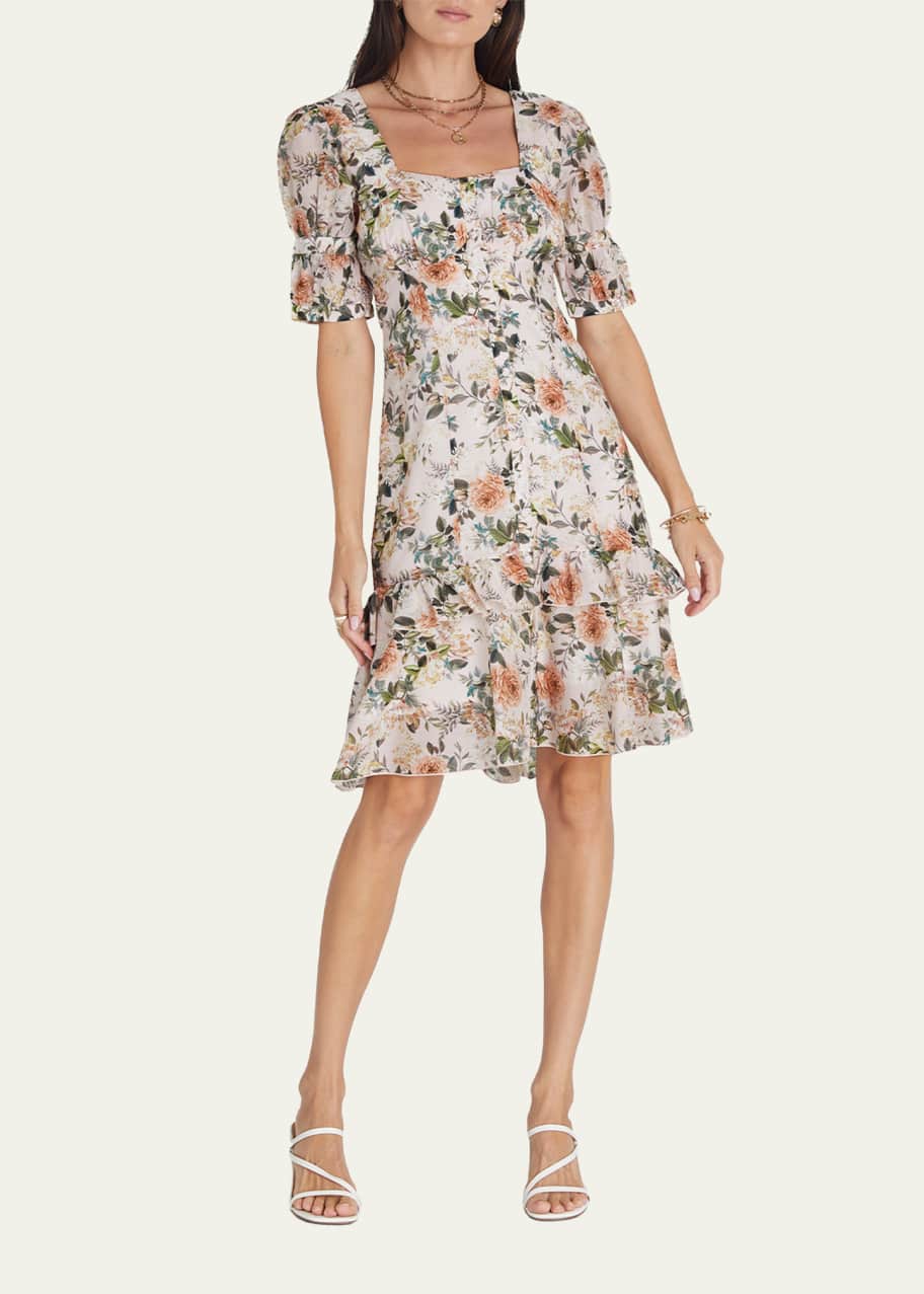 Aqua Blu Australia Floral Samantha Puff-Sleeve Mini Dress - Bergdorf Goodman