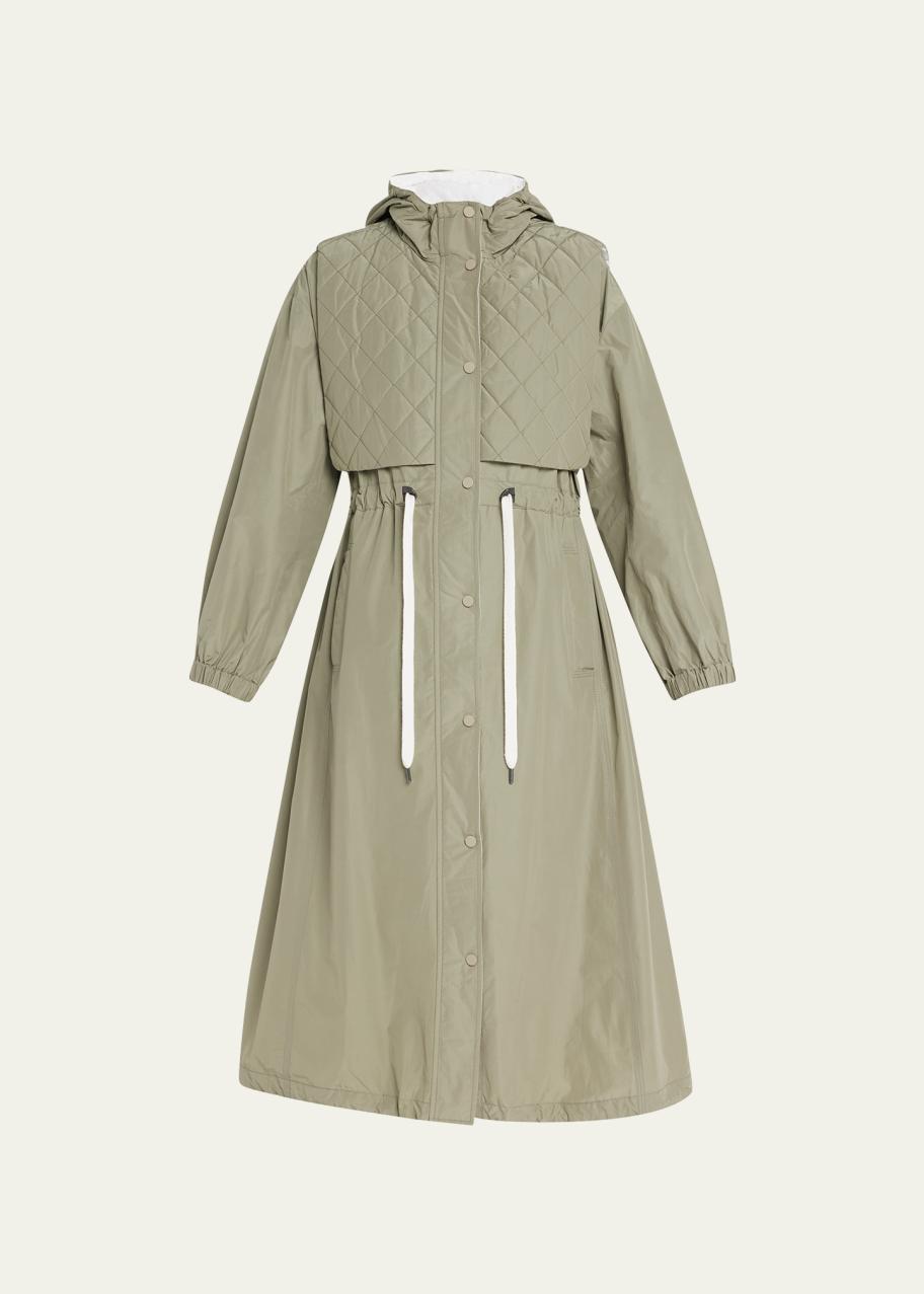 Brunello Cucinelli Taffeta Long Line Jacket with Quilted Gillette ...
