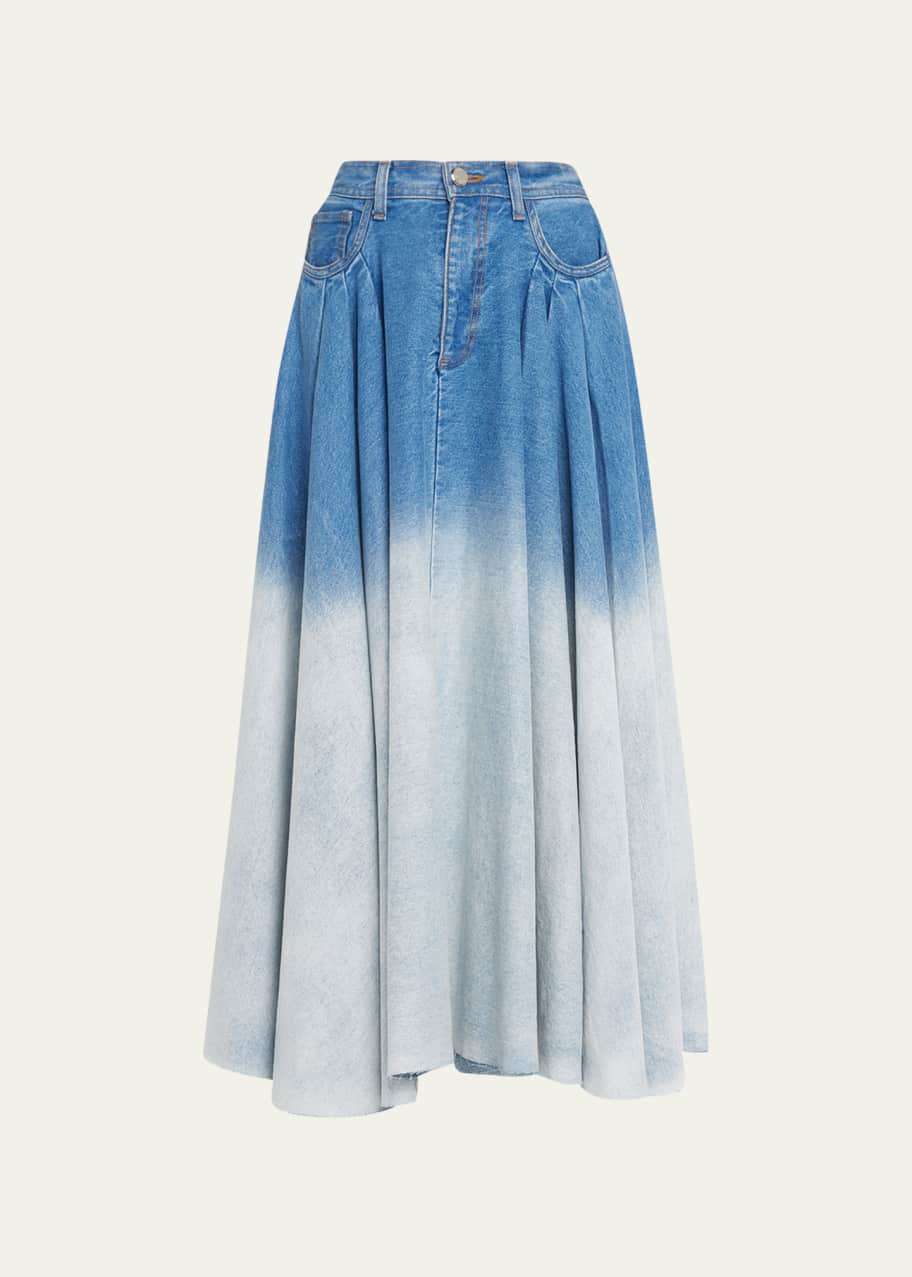 Brandon Maxwell Pleated Denim Skirt - Bergdorf Goodman