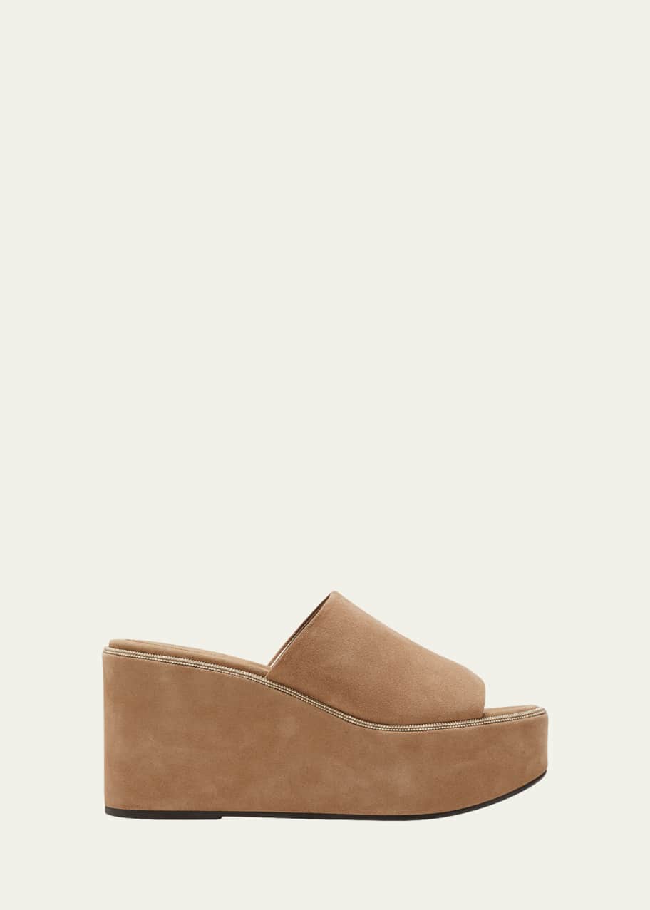 Brunello Cucinelli Suede Monili Platform Slide Sandals Bergdorf