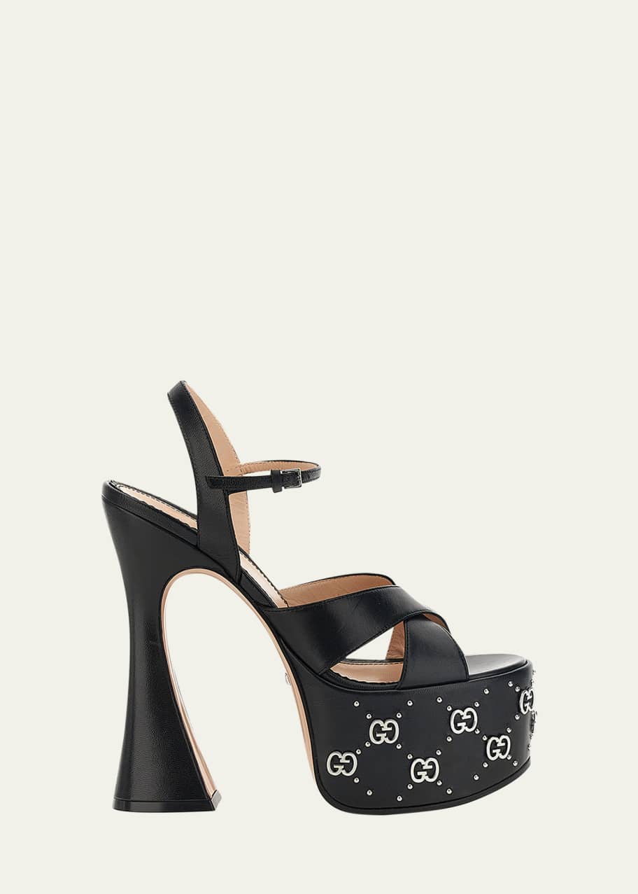 Image 1 of 1: Janaya Leather GG Stud Platform Sandals