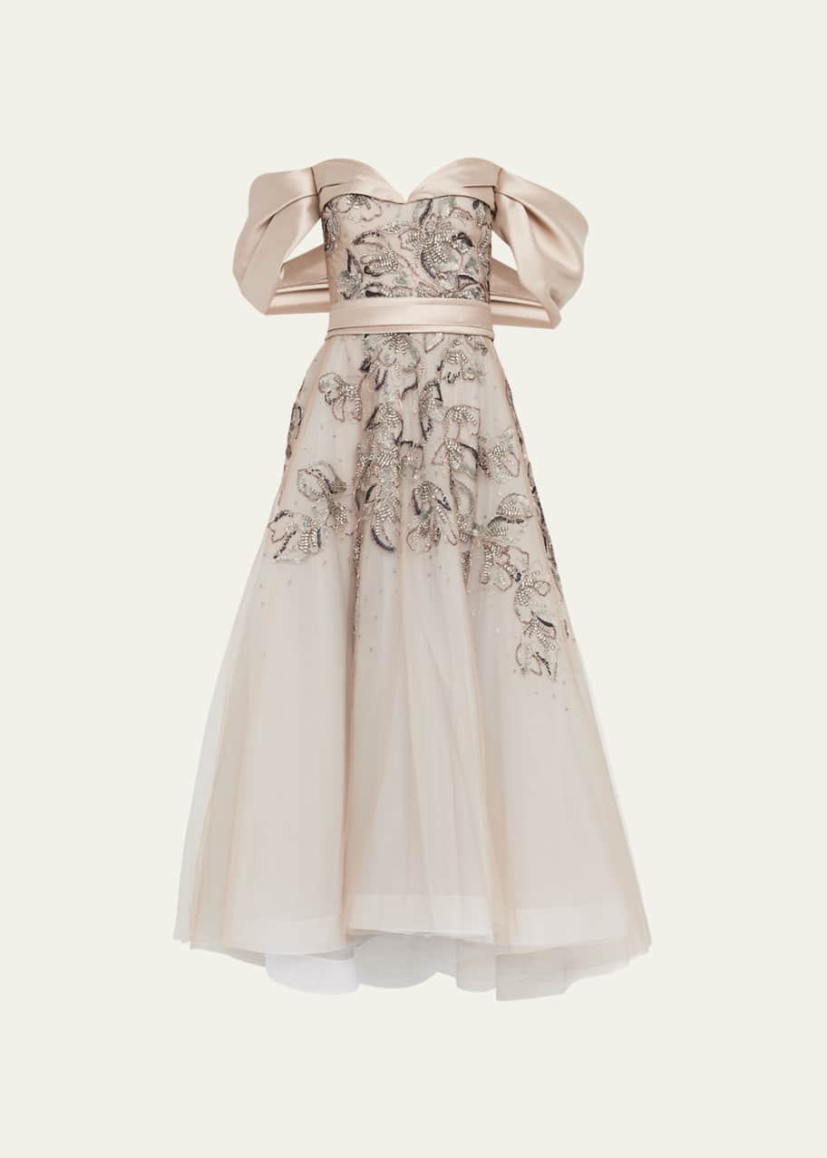 TCR Beige Gold Embellished Bodice Gown With Trail! main image 1