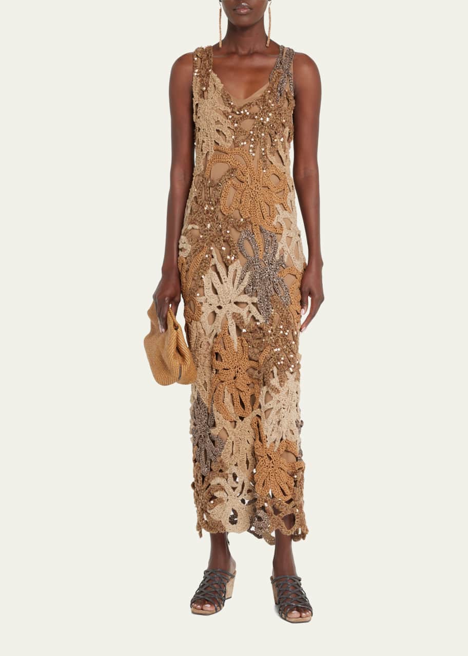 Brunello Cucinelli Couture Marine Botanical Crochet Midi Dress - Bergdorf  Goodman