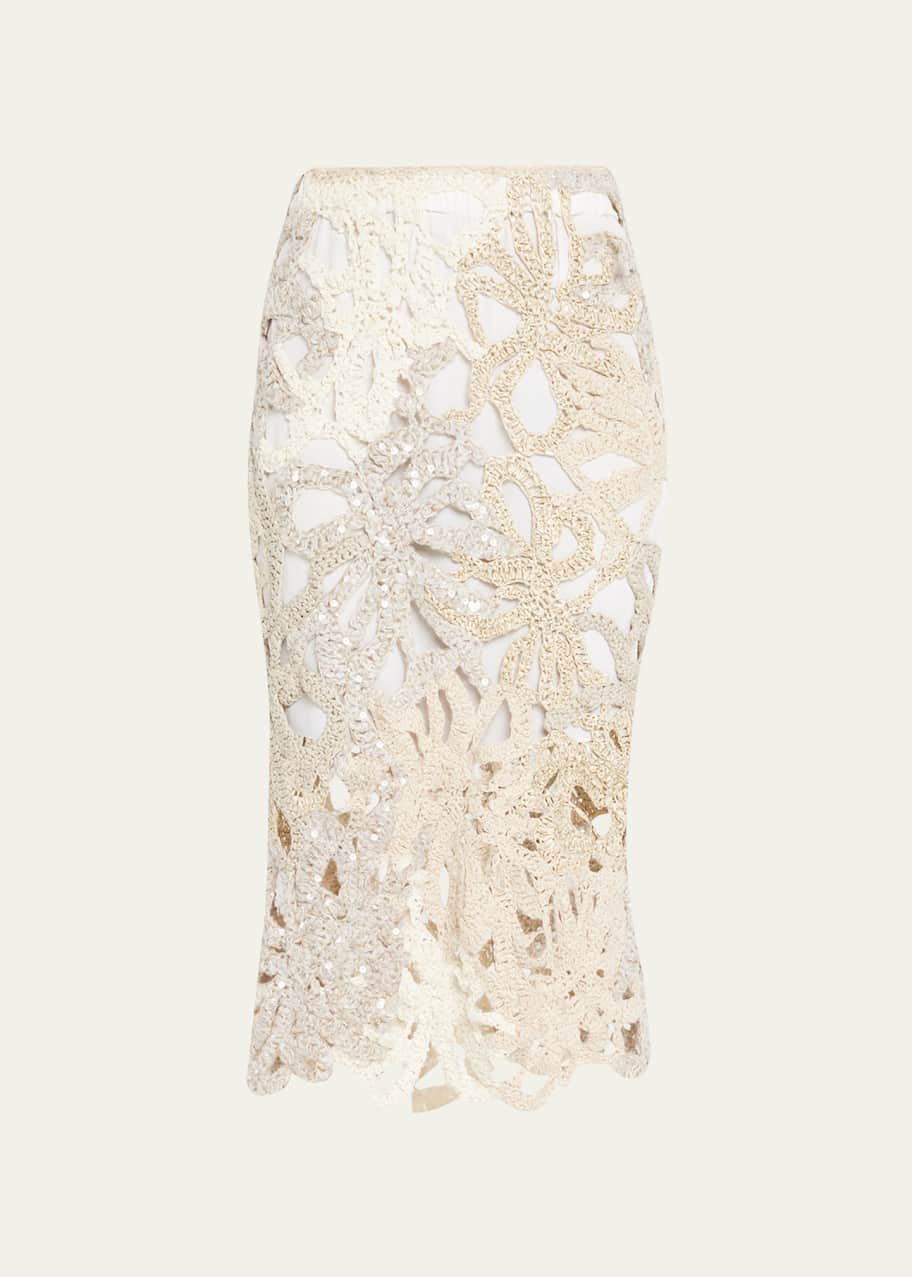 Image 1 of 1: Couture Marine Botanical Crochet Pencil Skirt