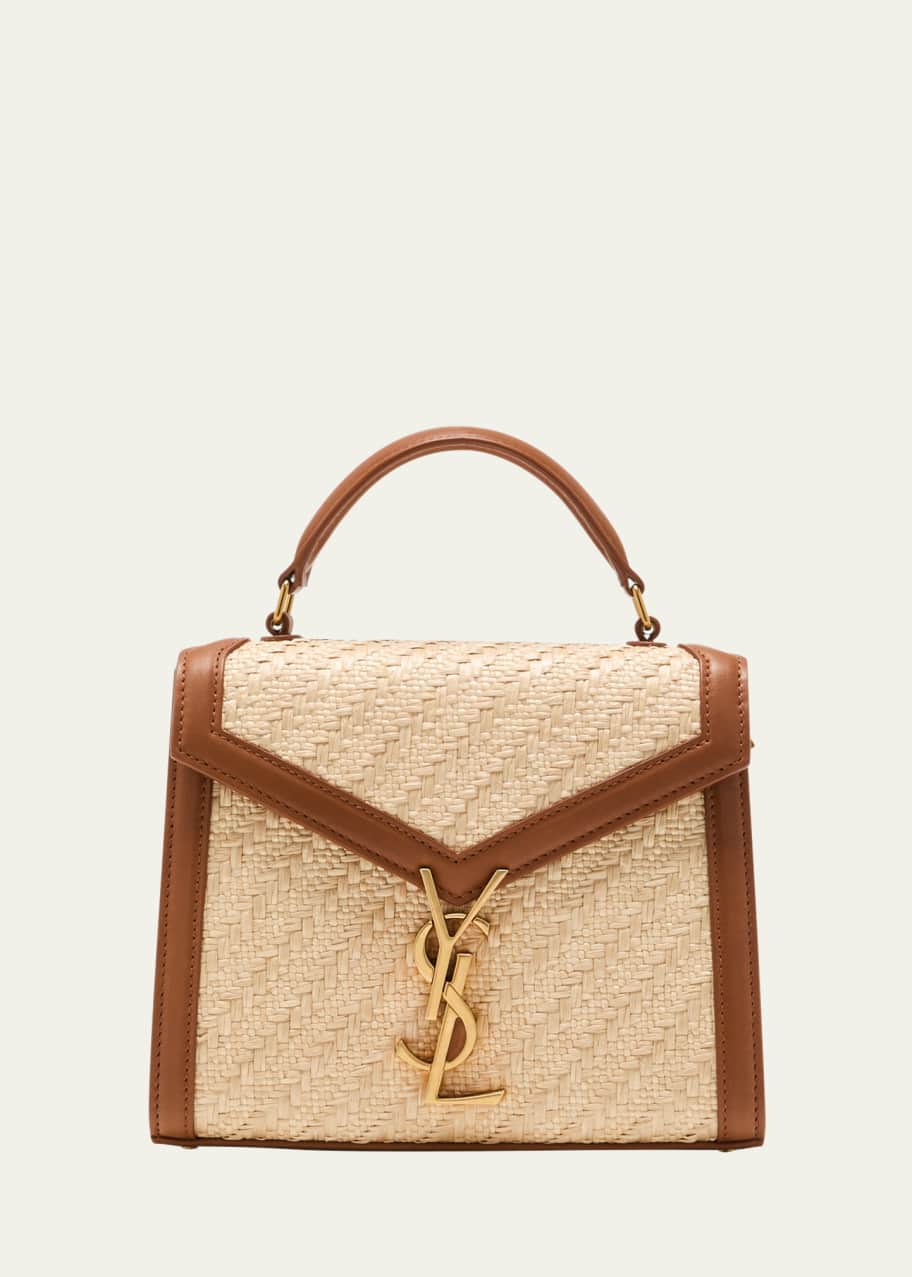 Saint Laurent Cassandra Mini YSL Top Handle Crossbody Bag in Raffia And Leather Bergdorf Goodman
