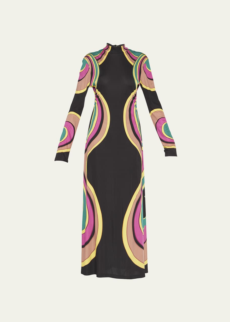 La DoubleJ Halle Swirl-Print Mock-Neck Maxi Dress - Bergdorf Goodman