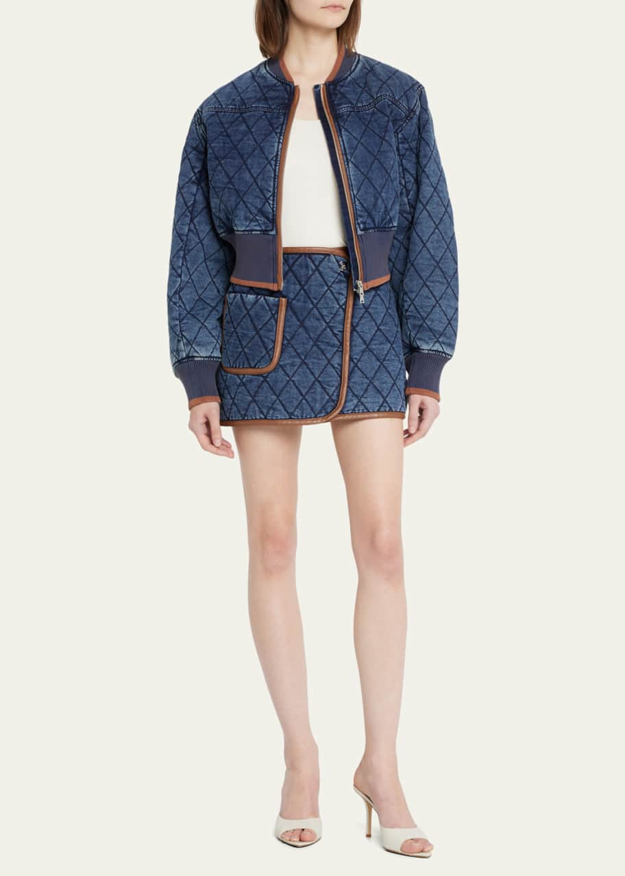 SIMKHAI Magali Quilted Denim Mini Wrap Skirt Bergdorf Goodman