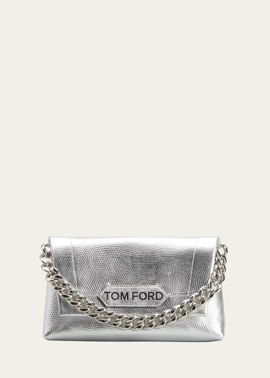 Tom Ford Label Lizard-effect Metallic Leather Clutch in Natural