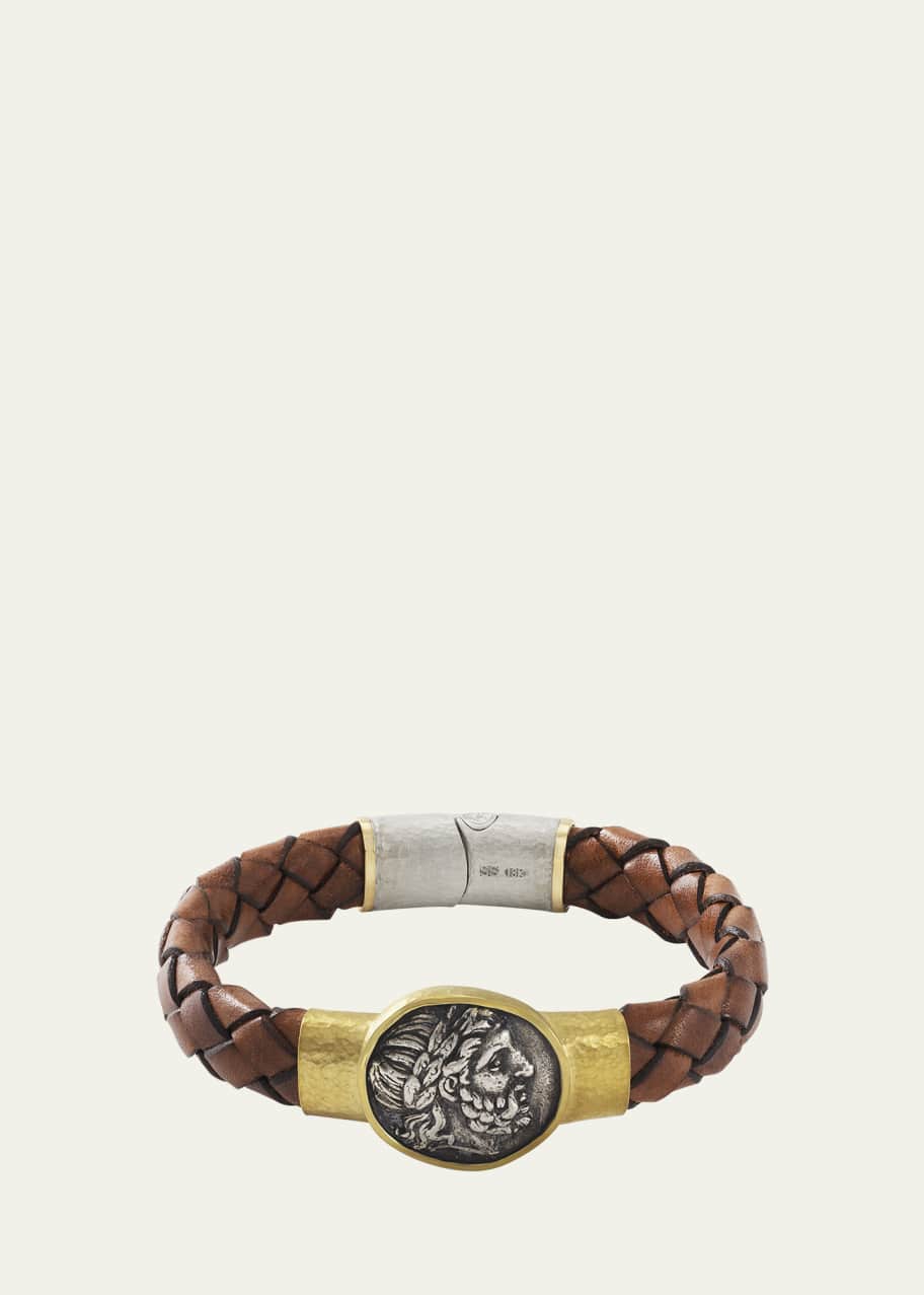 Image 1 of 1: Men's King Phillip II Coin Braided Leather Bracelet