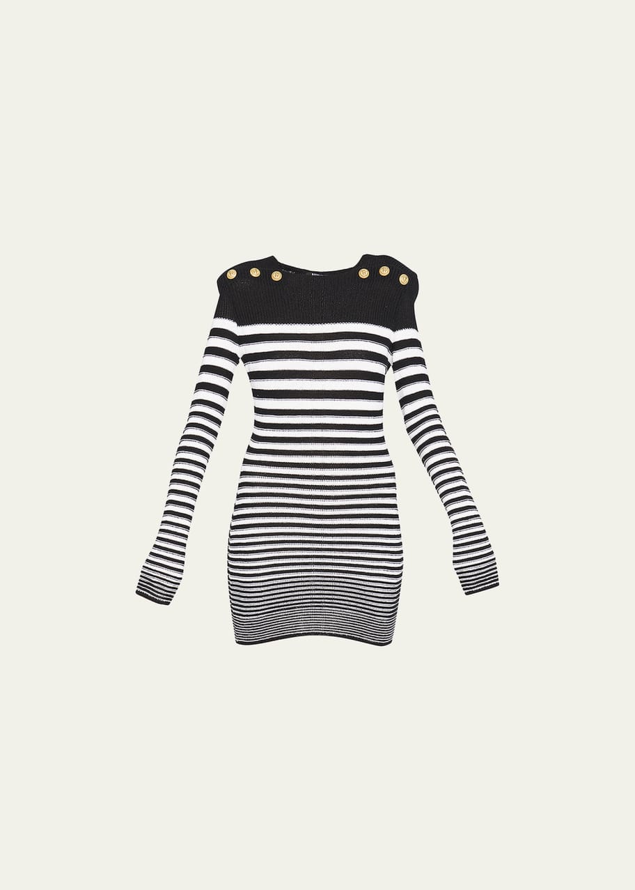 Balmain Striped Knit Mini Dress w/ Shoulders Pads - Bergdorf Goodman