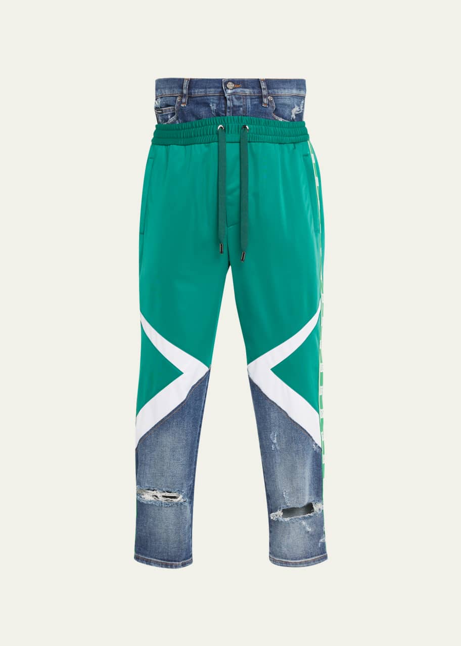 Dolce Gabbana Men s Mixed Denim Jersey Track Pants Bergdorf Goodman