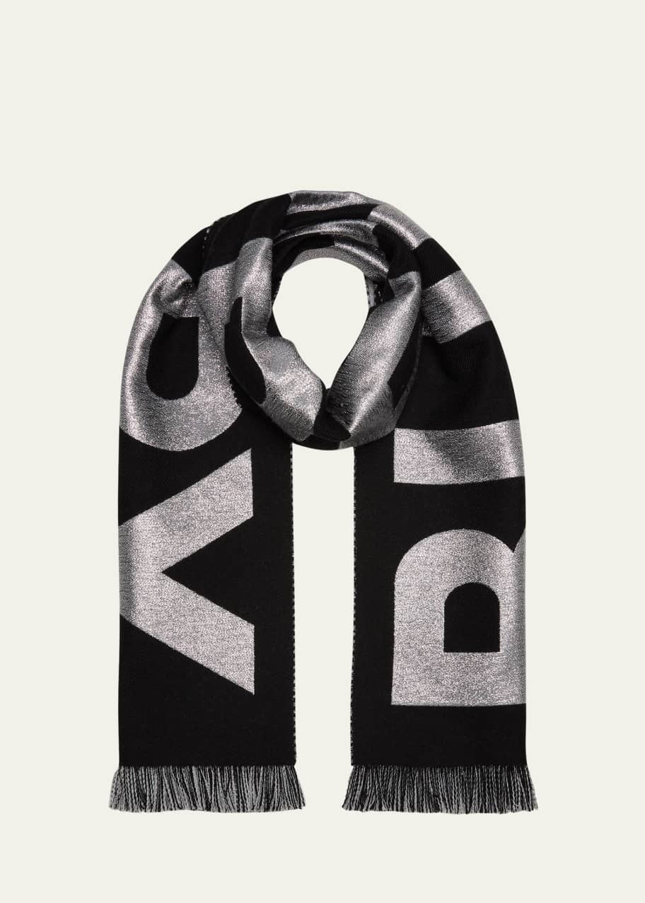 Burberry Metallic Logo Wool Blend Scarf Bergdorf Goodman