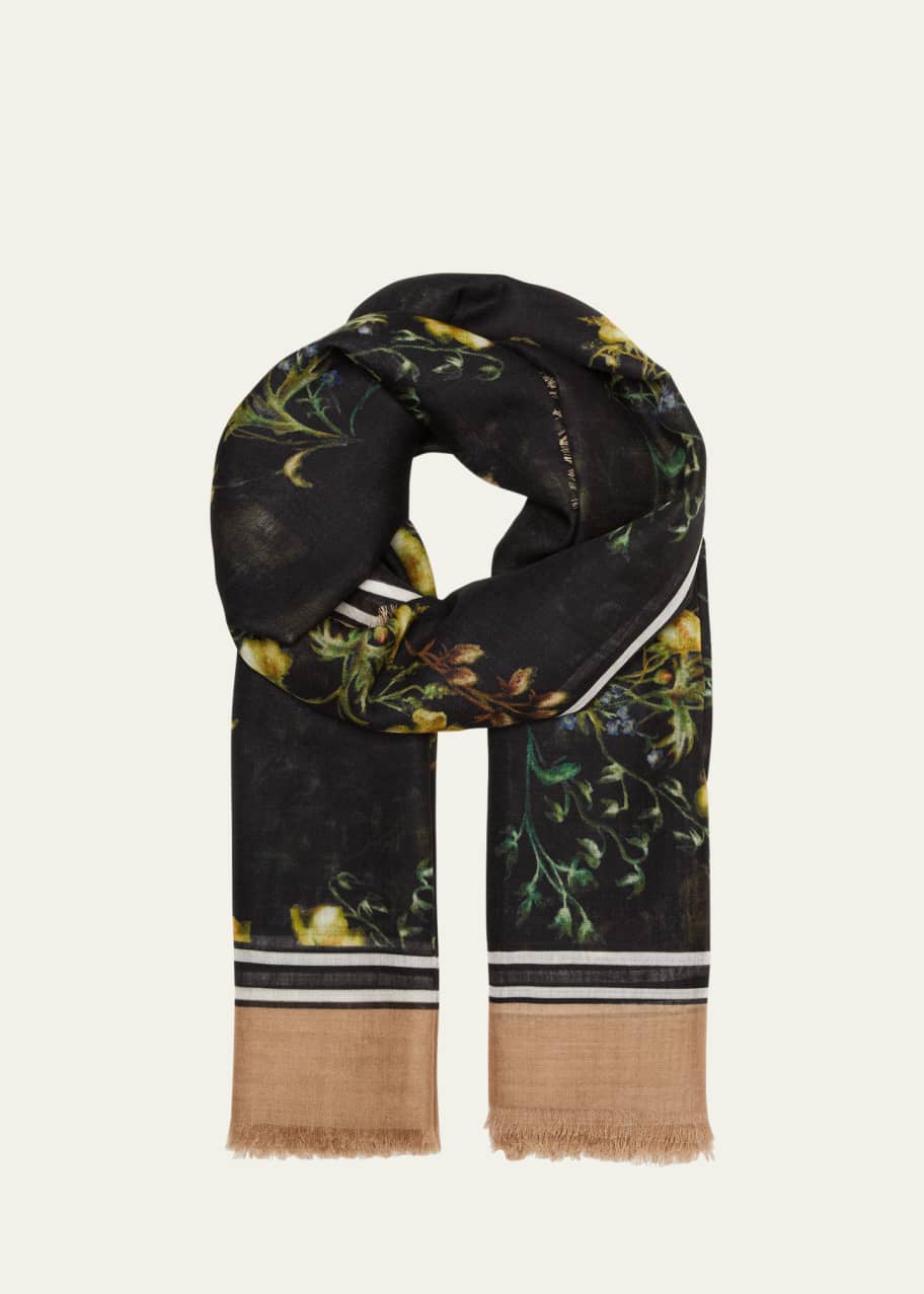 Watercolor Floral Gauze Wool Silk Scarf