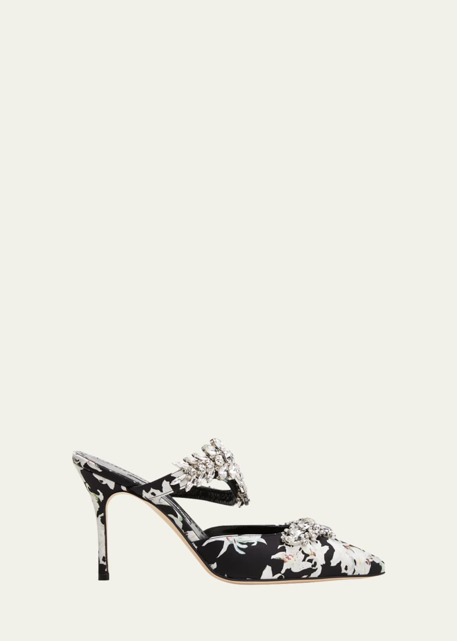 Manolo Blahnik Lurum Crystal Floral Mule Pumps - Bergdorf Goodman