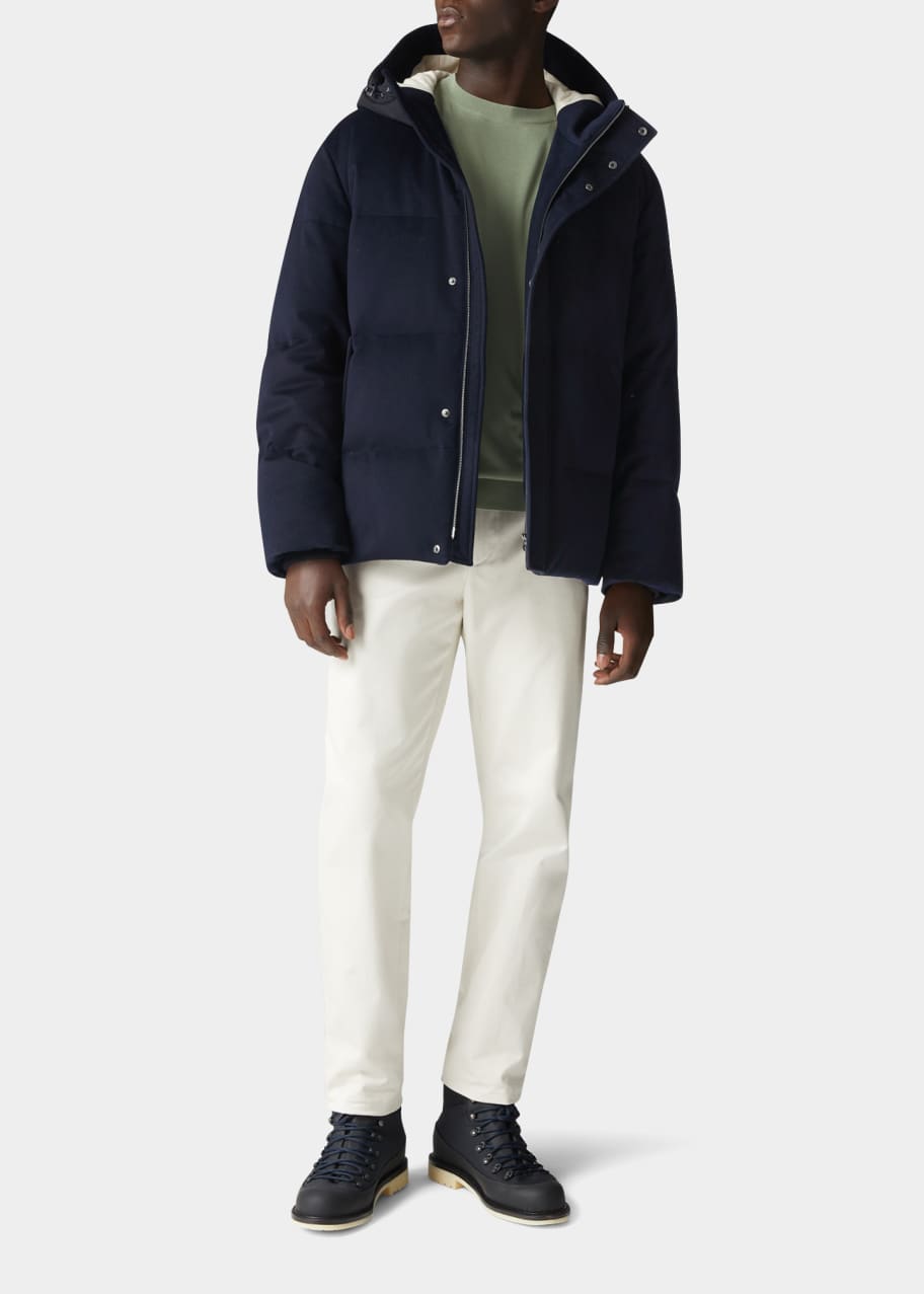 Loro Piana Men's Quilted Down Cashmere Hooded Bomber Jacket