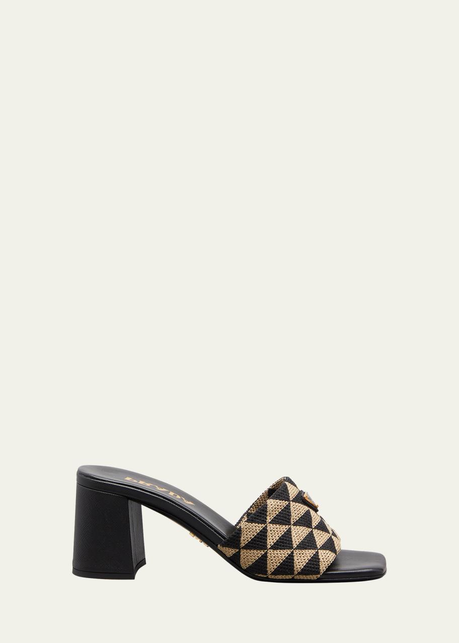 Prada Triangolo Jacquard Flat Slide Sandals - Bergdorf Goodman