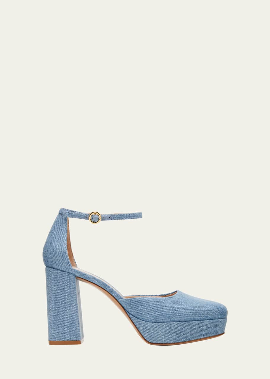 Gianvito Rossi Denim Ankle Strap Platform Pumps Bergdorf Goodman