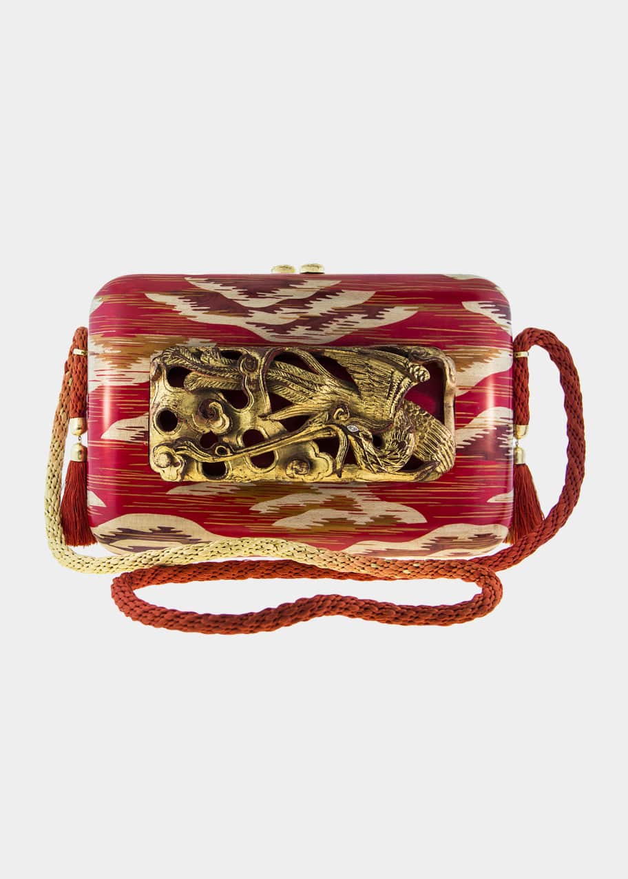 Marquetry Clutch with Diamonds in 18K Yellow Gold Accents and Clasp