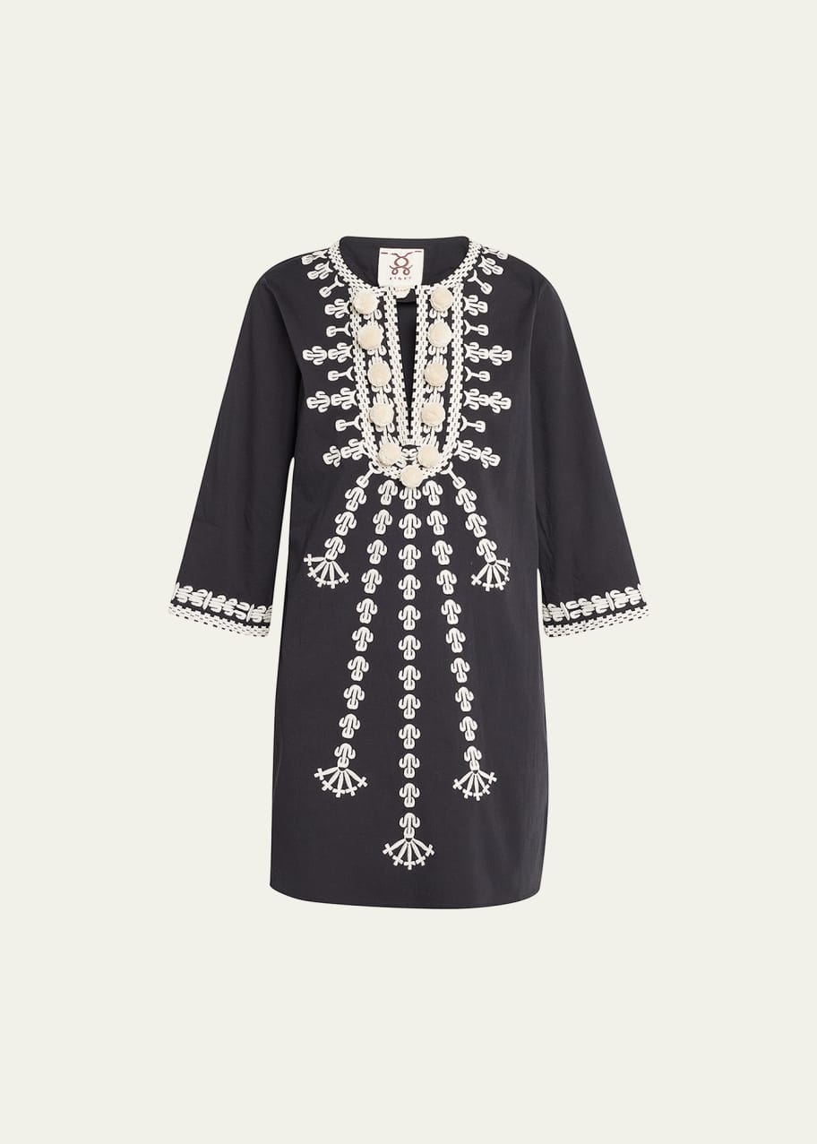 figue black embroidered dress MissJophiel V Neck Floral Embroidery Midi Black Dress with Sleeves Black / Above Knee / US4 main image 0