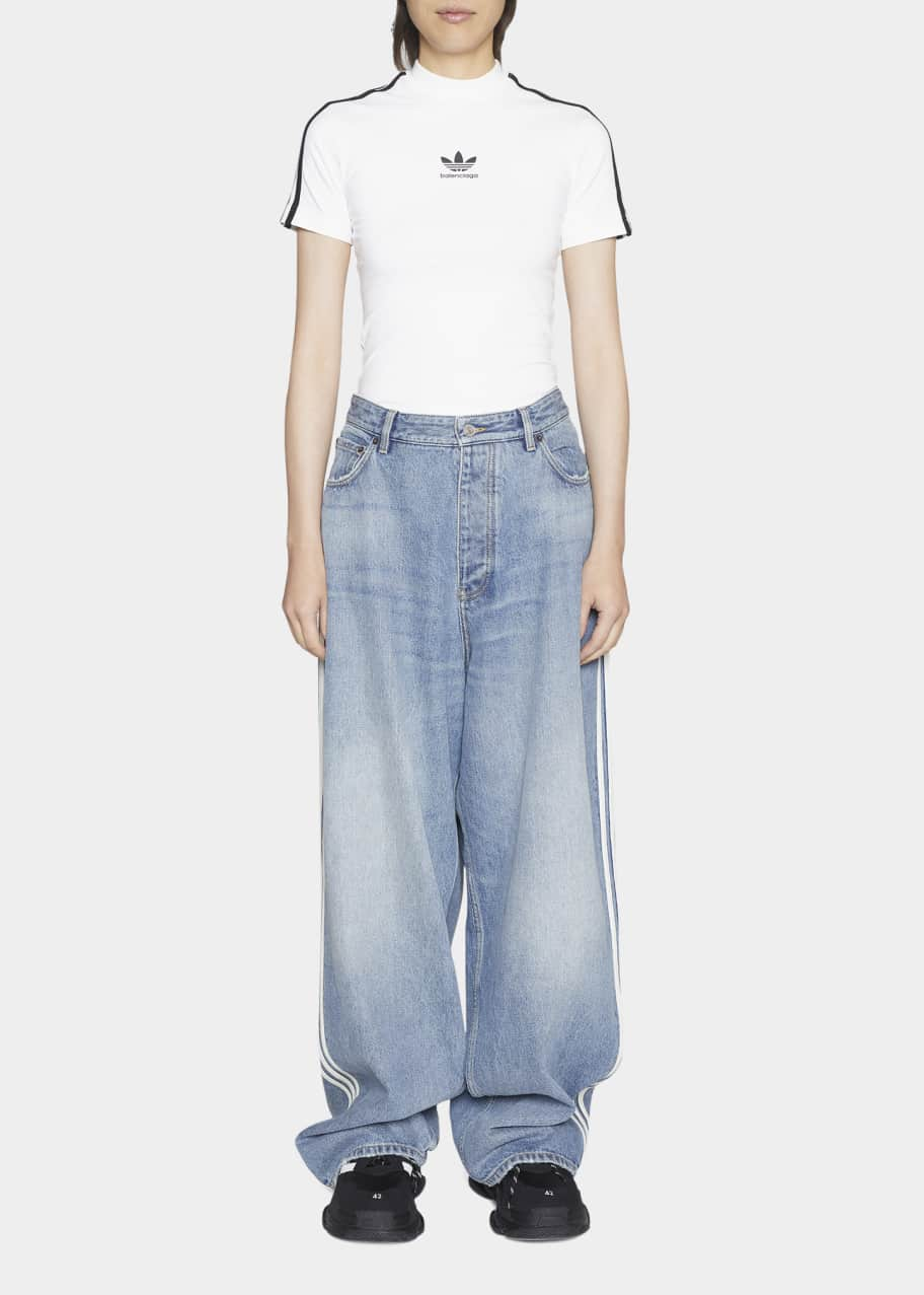 Balenciaga x Adidas Large Baggy 3-Stripe Denim Pants - Bergdorf Goodman