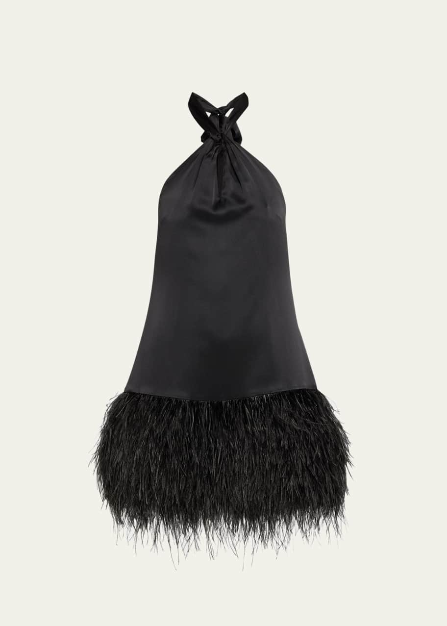 Barb Feathered Silk Mini Halter Dress