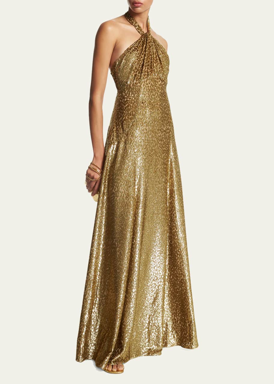 Michael Kors Collection Cheetah Metallic Fil Coupe Halter Gown - Bergdorf  Goodman