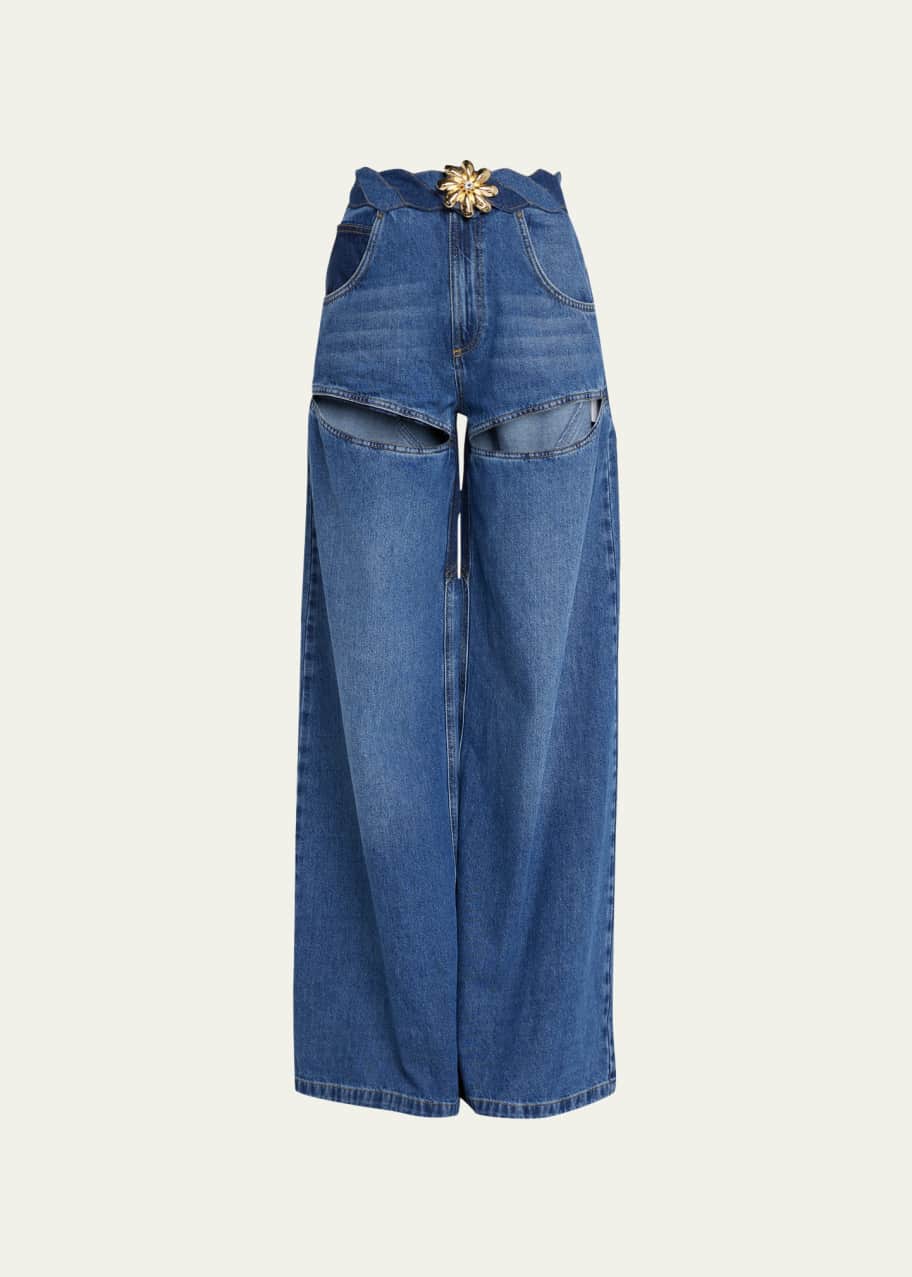 AREA Wide-Leg Slit Jeans - Bergdorf Goodman