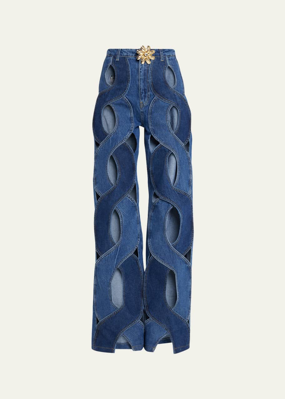 Image 1 of 1: Rope Cutout Wide-Leg Jeans