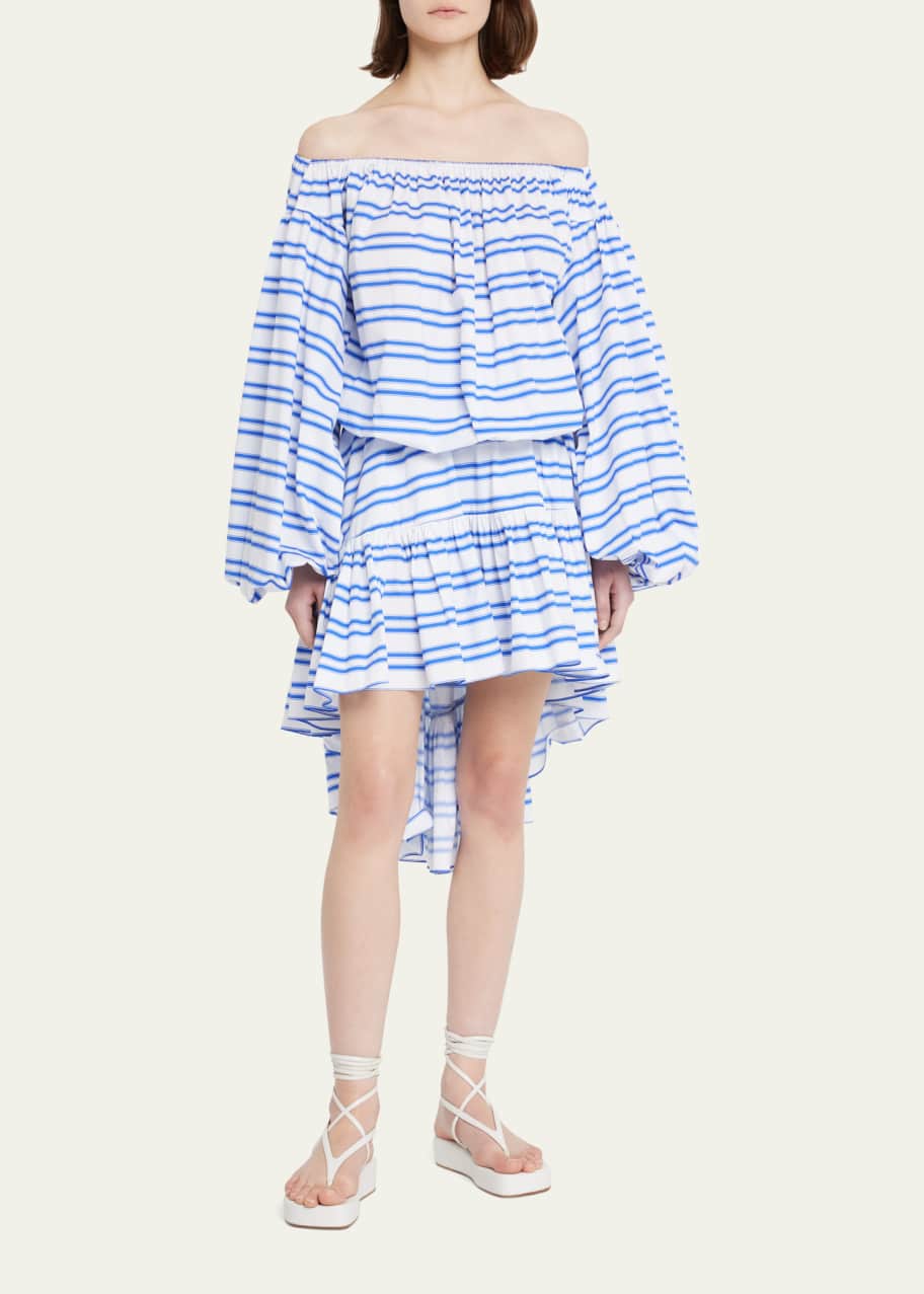 Caroline Constas Andros Off Shoulder Striped Balloon Sleeve Top