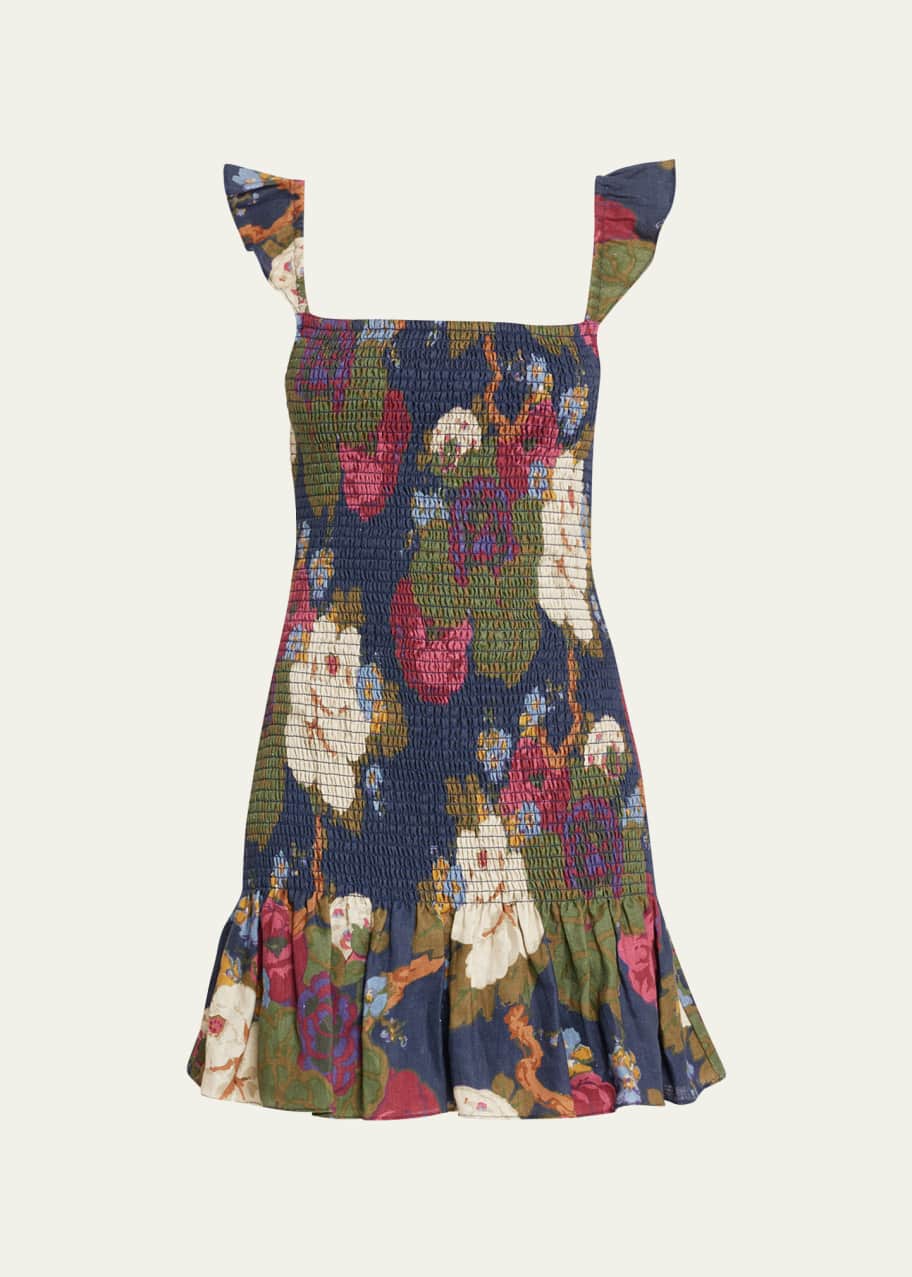 & other stories white blue floral shirred mini dress small medium UK 8-10 12-14 petite