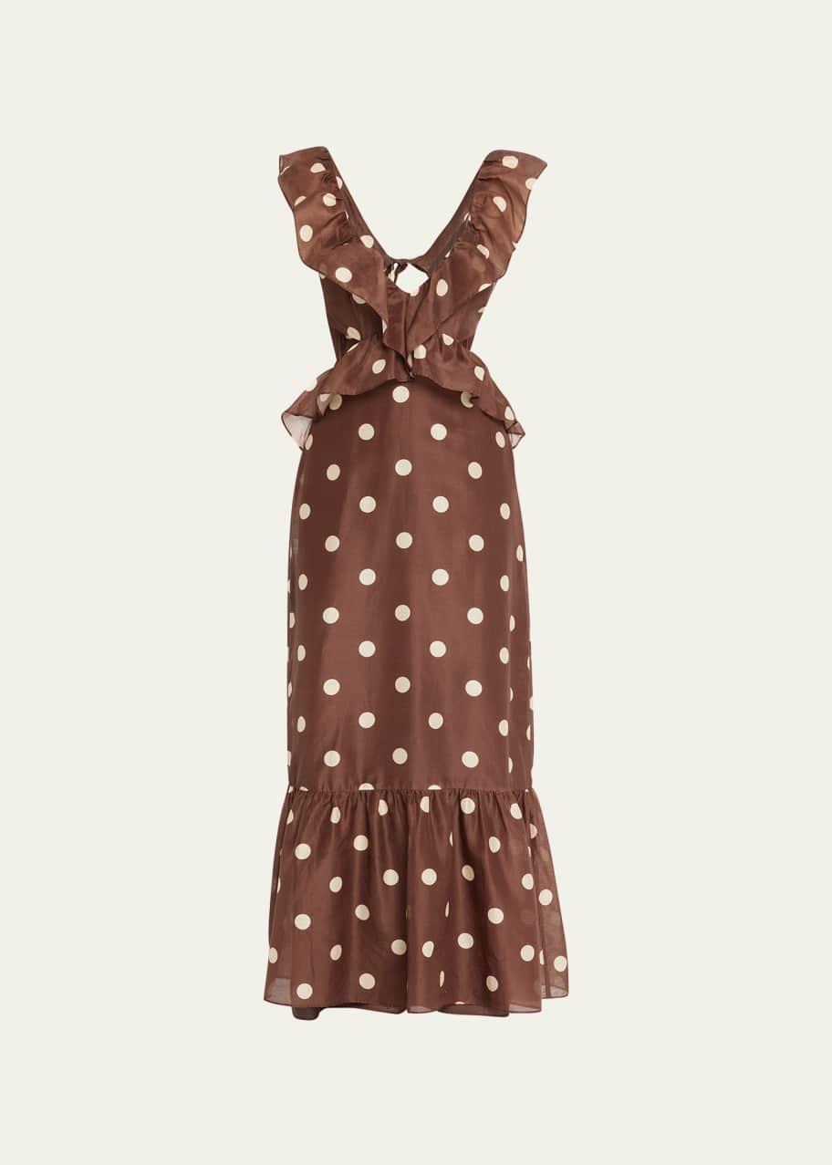 sir brown polka dot dress Vivi Polka-Dot Frill Maxi Dress