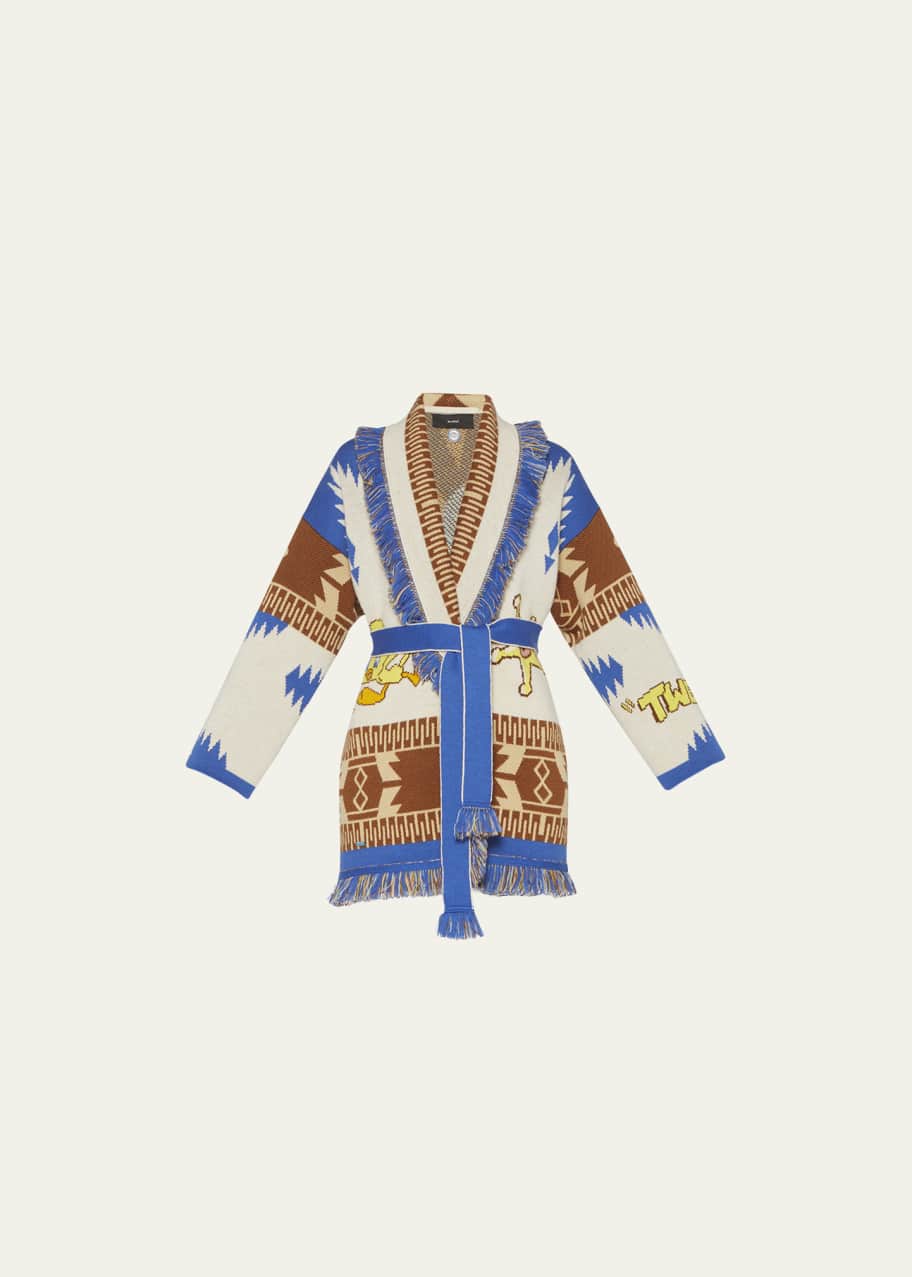 Alanui Tweety Cowboy Icon Jacquard Belted Wool Cardigan - Bergdorf