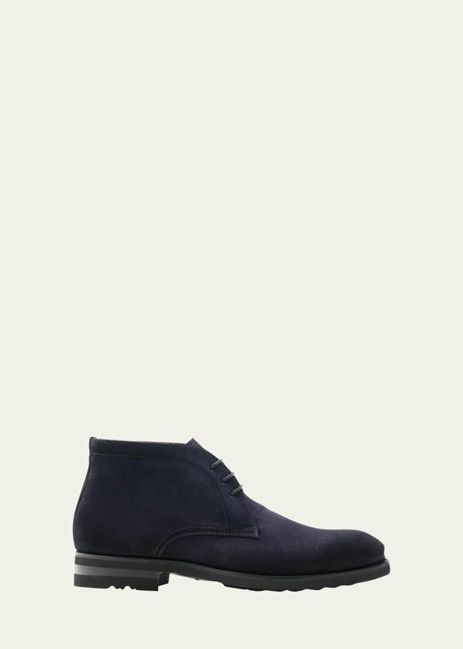 Chukka Boot Charm: Magnanni Suede Blue Lace Ups Chukka Boots