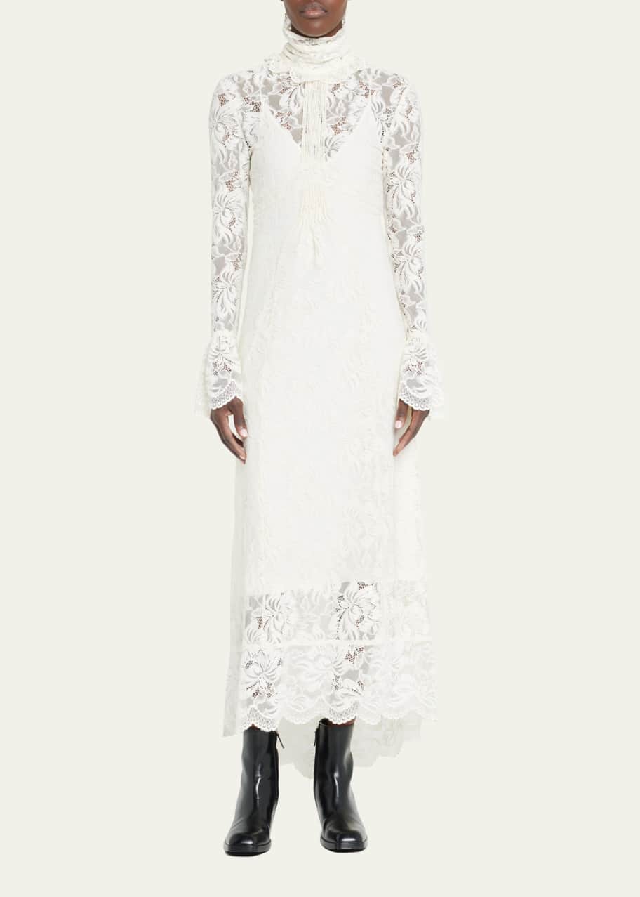 chinese dress ladies Ivory long dress in lace – Rabanne main image 0