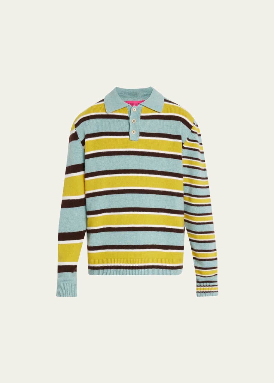 Image 1 of 1: Men's Block-Stripe Cashmere Rugby Sweater