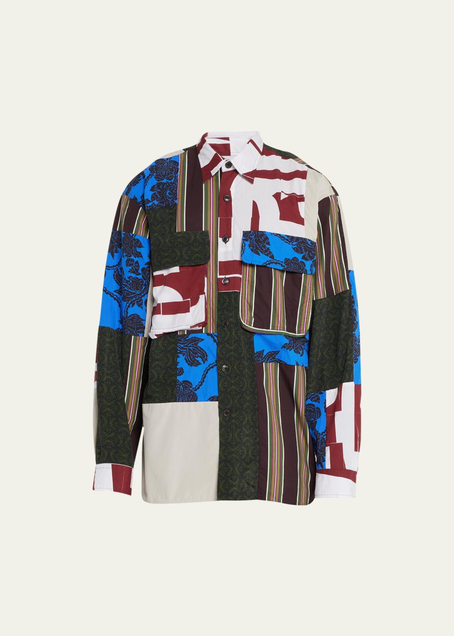 Dries Van Noten Men's Cander Patchwork Cargo Shirt - Bergdorf Goodman