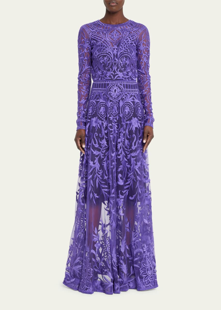 Naeem Khan Embroidered Lace Long-Sleeve Gown - Bergdorf Goodman