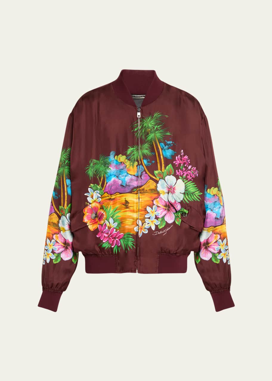 Dolce Gabbana Men s Hawaiian Print Silk Bomber Jacket Bergdorf