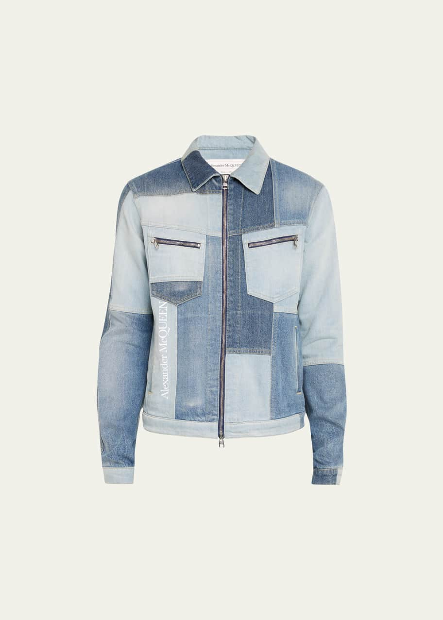 Alexander McQueen Men's Patchwork Denim Zip Jacket - Bergdorf Goodman