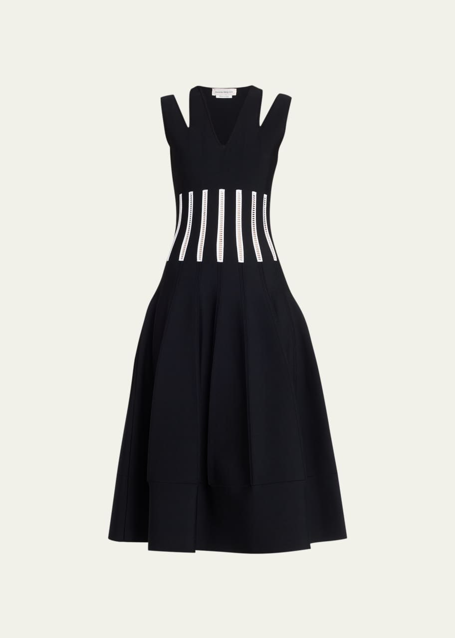 McQueen Slash Cutout Shoulder Corset Midi Dress