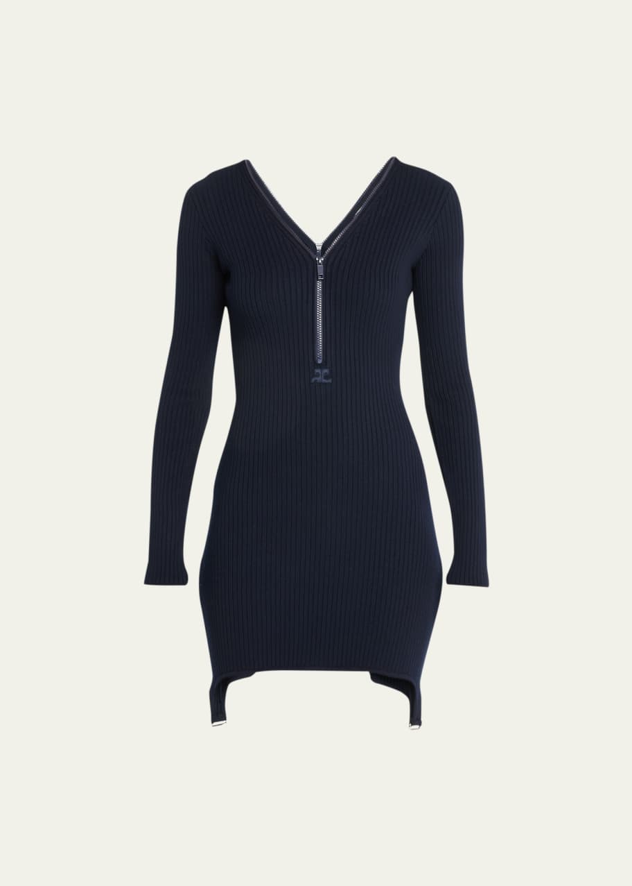 Courreges Rib-Knit Zipper Mini Dress with Suspender Details - Bergdorf  Goodman